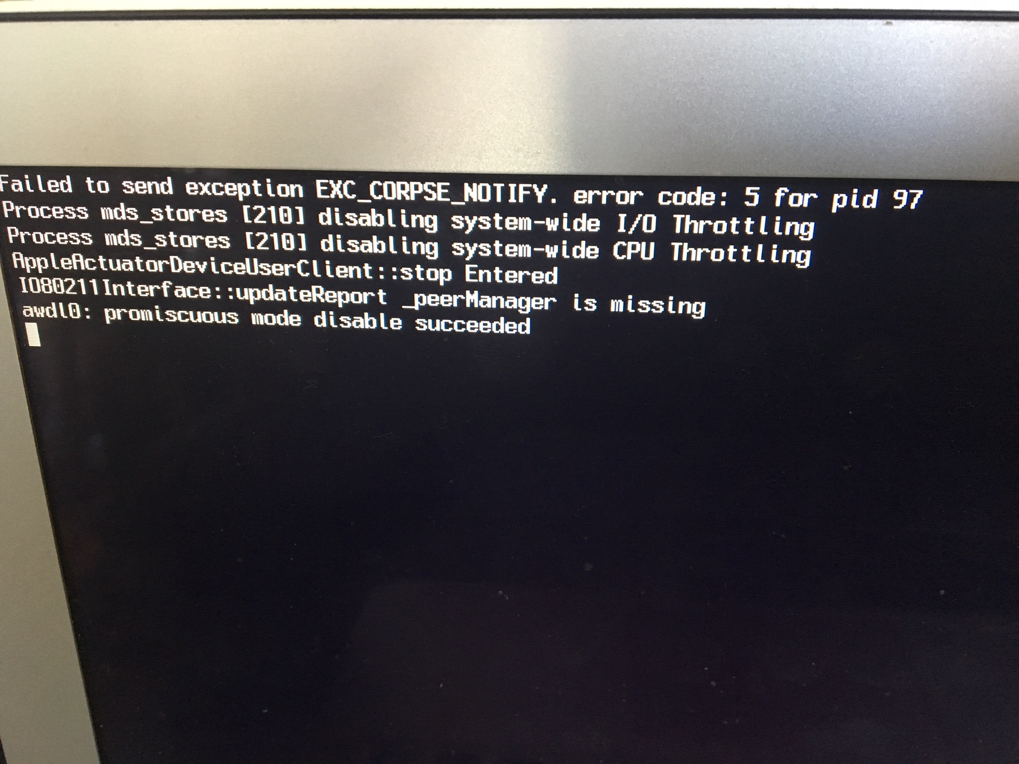 hackintosh failed to send exception exc corpse notify